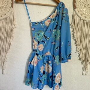 Yumi Kim one shoulder blue floral print mini dress XS NEW